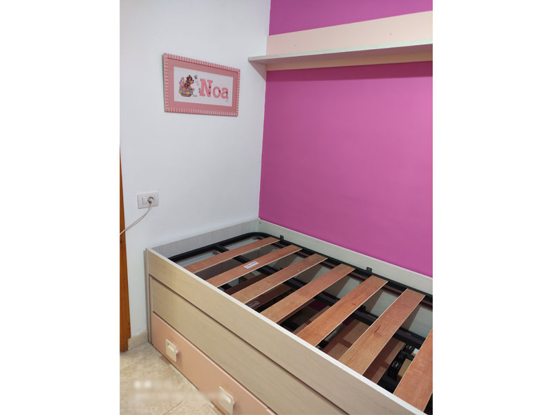 Foto de cliente de Cama Nido Doble con Cajones y Estantería Blanco Alpes y Rosa 190x90 cm