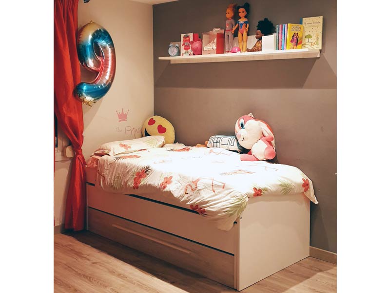 Dormitorio juvenil completo Elliot (cama nido con somieres +armario+ escritorio) de color blanco