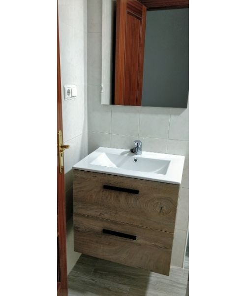 Foto de cliente de Mueble de Baño Pack roble Alaska Mueble + Columna (Incluye Lavabo y Espejo)