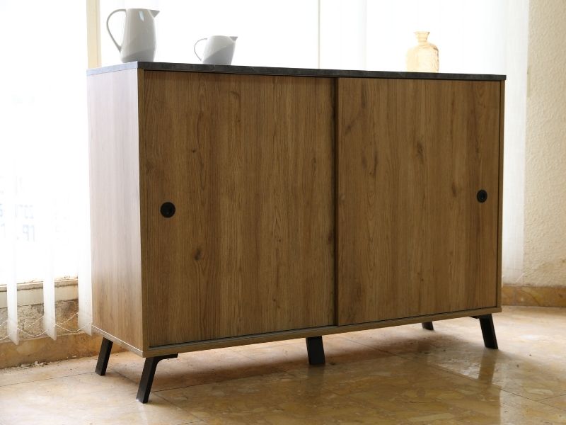 Foto de cliente de Pack Muebles Despacho Oficina 4 Escritorios, 3 Estanterías de Diferente Tamaño, 1 Aparador y 1 Librería en Roble Gold