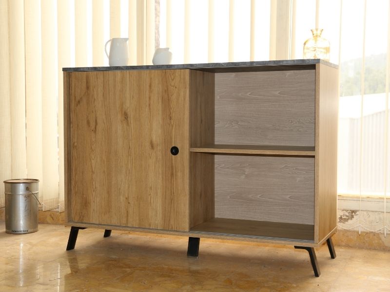Foto de cliente de Pack Muebles Despacho Oficina 4 Escritorios, 3 Estanterías de Diferente Tamaño, 1 Aparador y 1 Librería en Roble Gold
