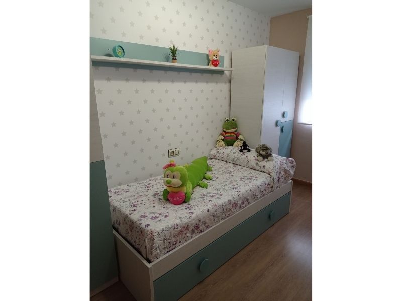 Foto de cliente de Habitación Juvenil Moderna Cama Nido con Armario y Estante Snuba Verde y Blanco 90x190 cm