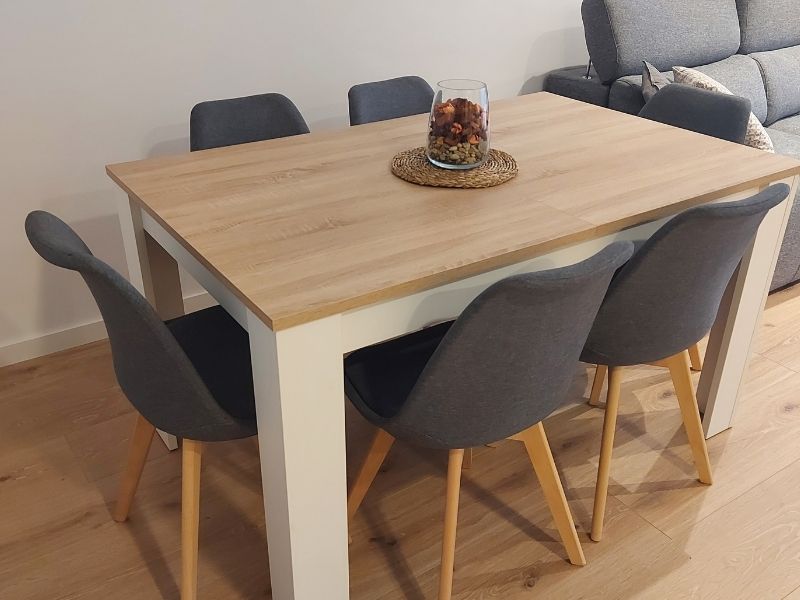 Foto de cliente de Mesa De Comedor Kendra Extensible Color Blanco Artik Y Roble Canadian 140-190x90 cm