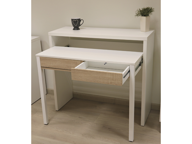 Foto de cliente de Pack para salón mueble mesa de centro y escritorio roble y blanco