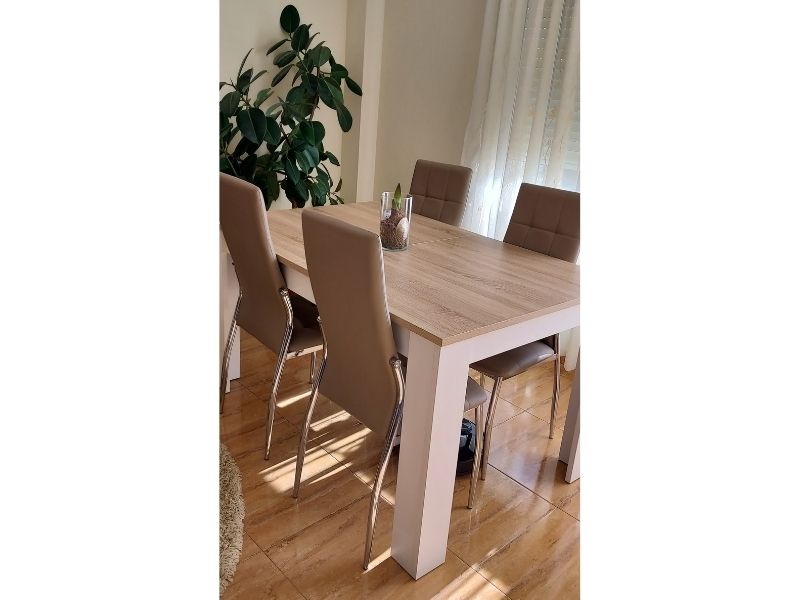 Foto de cliente de Mesa De Comedor Kendra Extensible Color Blanco Artik Y Roble Canadian 140-190x90 cm