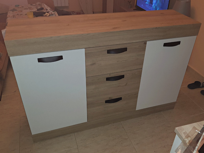 Foto de cliente de Aparador Argos Salón Comedor Moderno Color Blanco Mate Y  Roble Naturale 140 cm