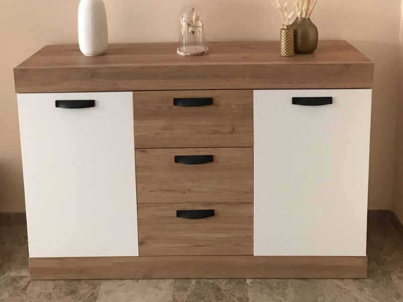 Foto de cliente de Aparador Argos Salón Comedor Moderno Color Blanco Mate Y  Roble Naturale 140 cm