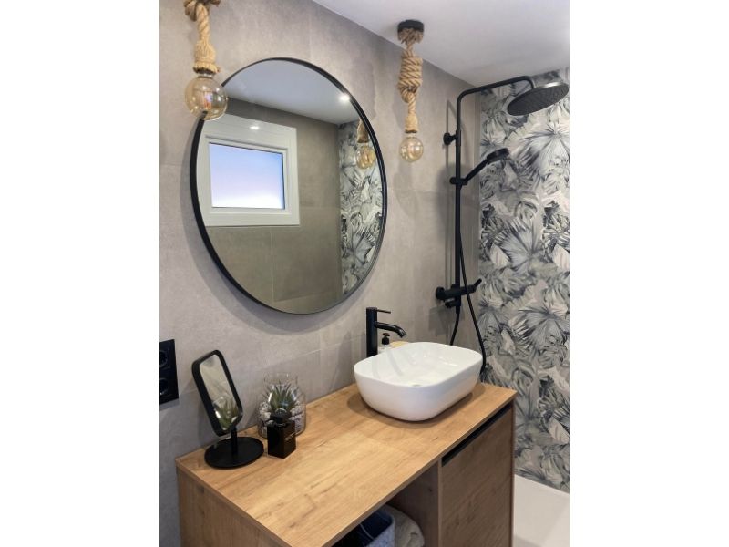 Foto de cliente de Mueble de Baño con Patas Támesis Roble y Blanco 100 cm (Lavabo opcional)
