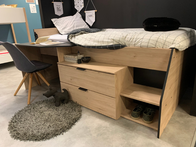 Foto de cliente de Cama Juvenil con Escritorio Valky Roble y Negro 90x200/190 cm