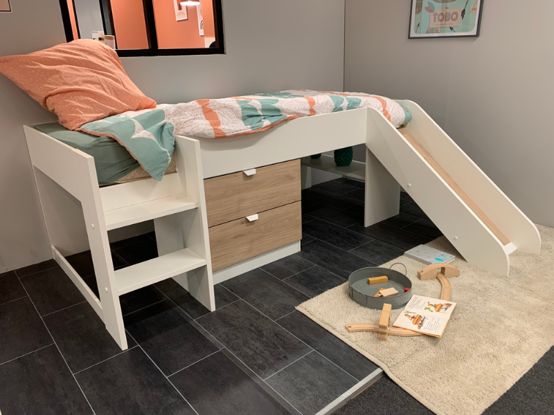Foto de cliente de Cama Infantil Tobogan Happy Color Roble y Blanco 204x78x184 cm