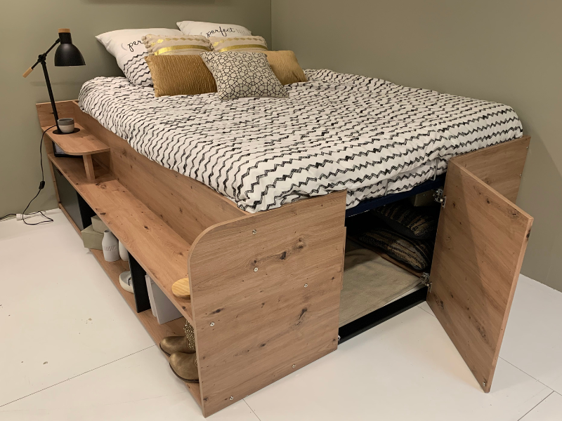 Foto de cliente de Cama Canapé Con Somier En Roble Y Negro 135/140x190/200 cm