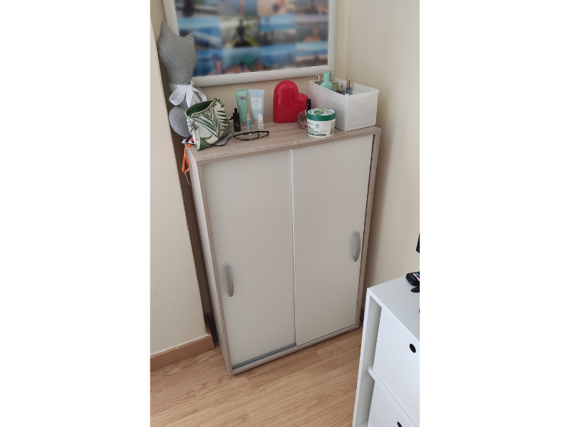 Foto de cliente de Zapatero 2 puertas correderas Blanco y Roble 68 cm