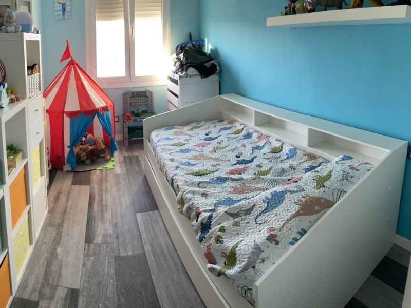 Miroytengo Cama Nido con Estante Pared y 2 Somieres de 90x190 y 90x180 en  Color Azul y Blanco Alpes Dormitorio Juvenil : : Hogar y cocina