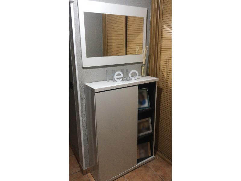 Foto de cliente de Mueble Zapatero Recibidor Blanco Brillo+ Espejo 79 cm