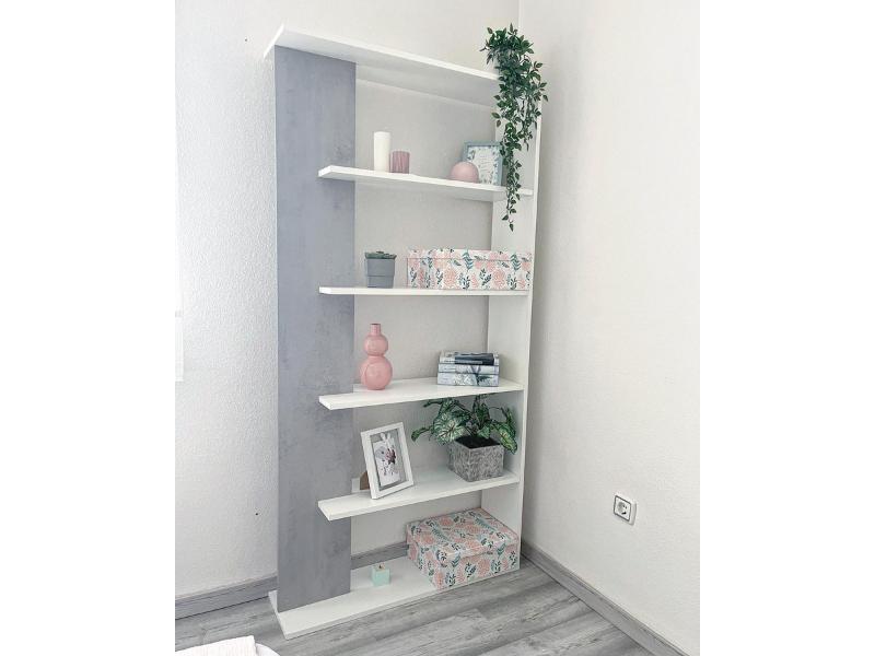 Foto de cliente de Estantería Moderna Para Salón Oficina Color Gris Cemento y Blanco 5 baldas 90x180x25 cm