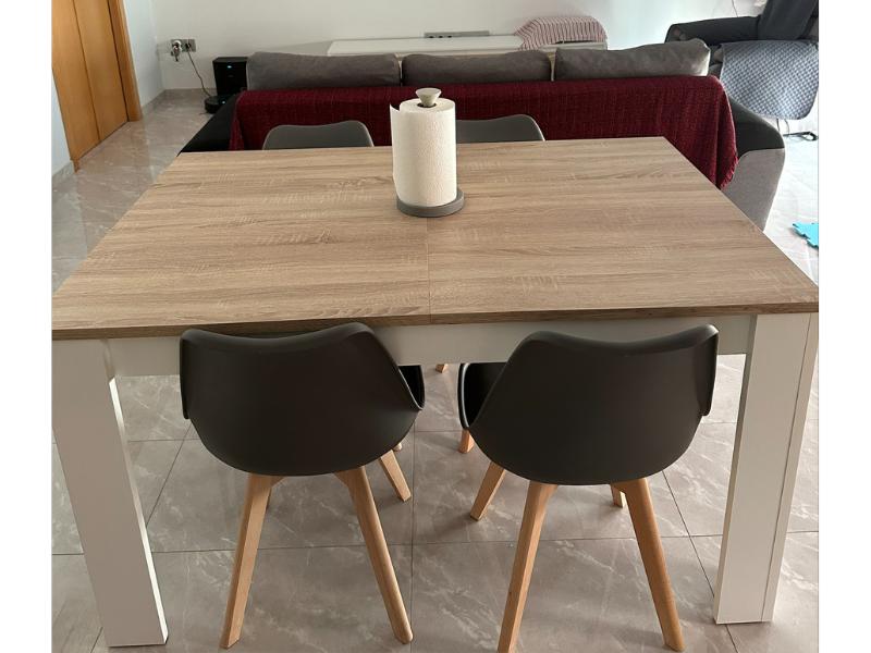 Foto de cliente de Mesa De Comedor Kendra Extensible Color Blanco Artik Y Roble Canadian 140-190x90 cm