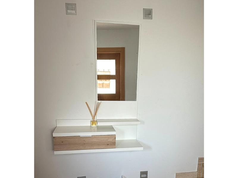Recibidor Dahlia 1 cajón 1 espejo color roble y blanco entrada pasillo  mueble 116x81x29 cm