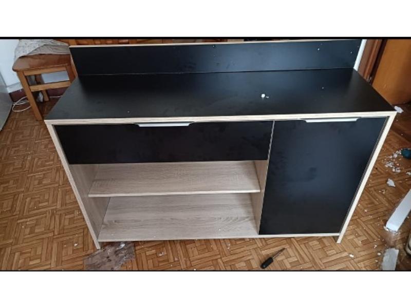 Foto de cliente de Mueble auxiliar microondas roble y negro 123x85 cm
