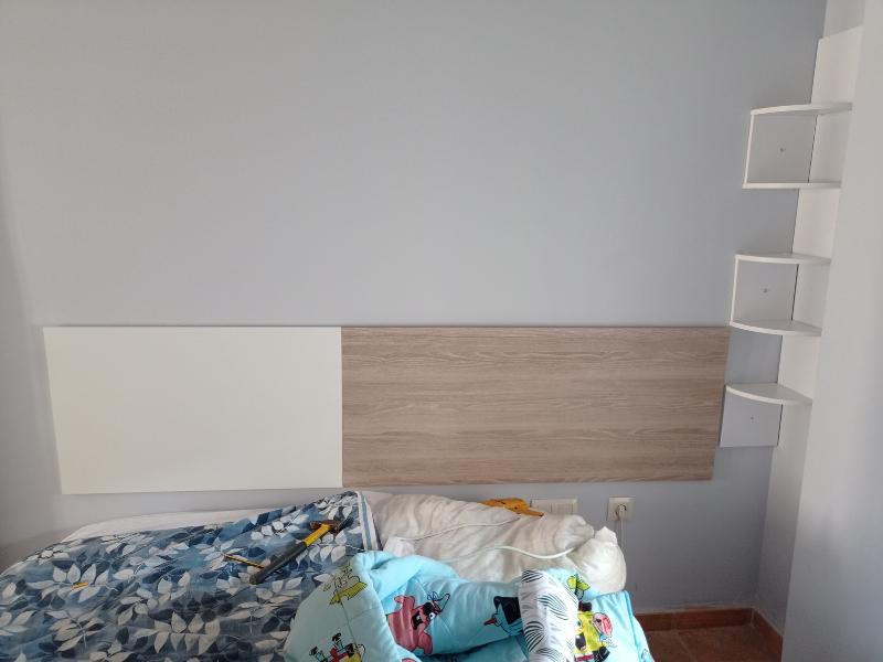 Foto de cliente de Cabecero De Cama Couple Dormitorio Moderno Color Roble Sahara Y Blanco Mate 209 cm