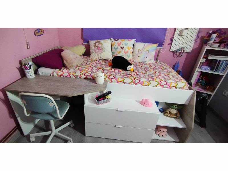 Foto de cliente de Cama Juvenil con Escritorio Valky Blanca y Gris 90x200/190 cm