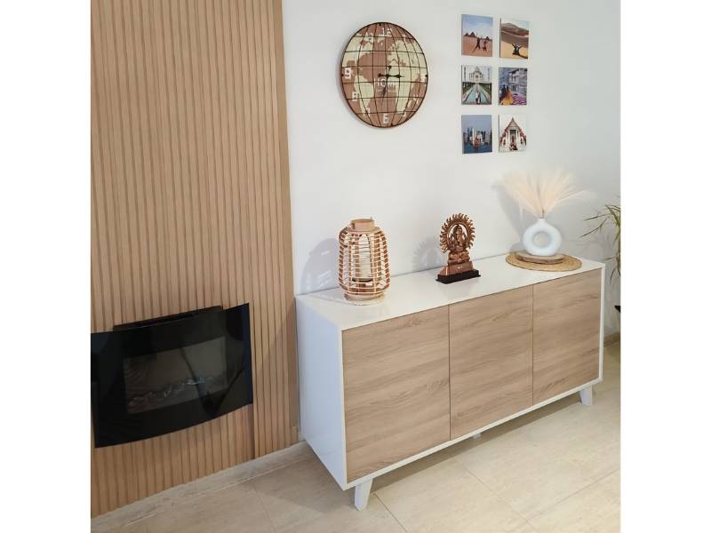 Foto de cliente de Aparador Salón Moderno Zaiken 3 Puertas Color Blanco Brillo Y Roble Canadian 154 cm