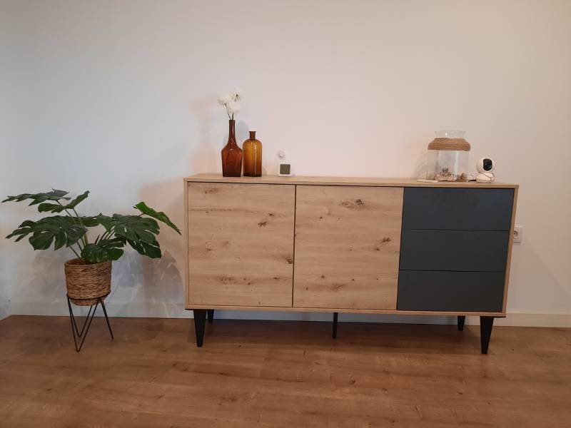 Foto de cliente de Aparador salón Brooklyn 2p 3c Roble Nodi Y Gris Antracita 154 cm