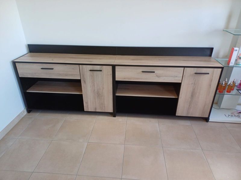 Foto de cliente de Mueble auxiliar microondas roble y negro 123x85 cm