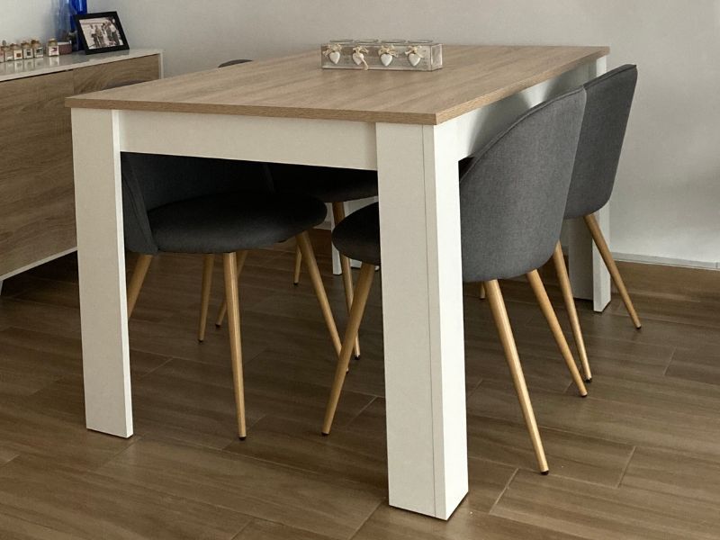 Foto de cliente de Mesa De Comedor Kendra Extensible Color Blanco Artik Y Roble Canadian 140-190x90 cm