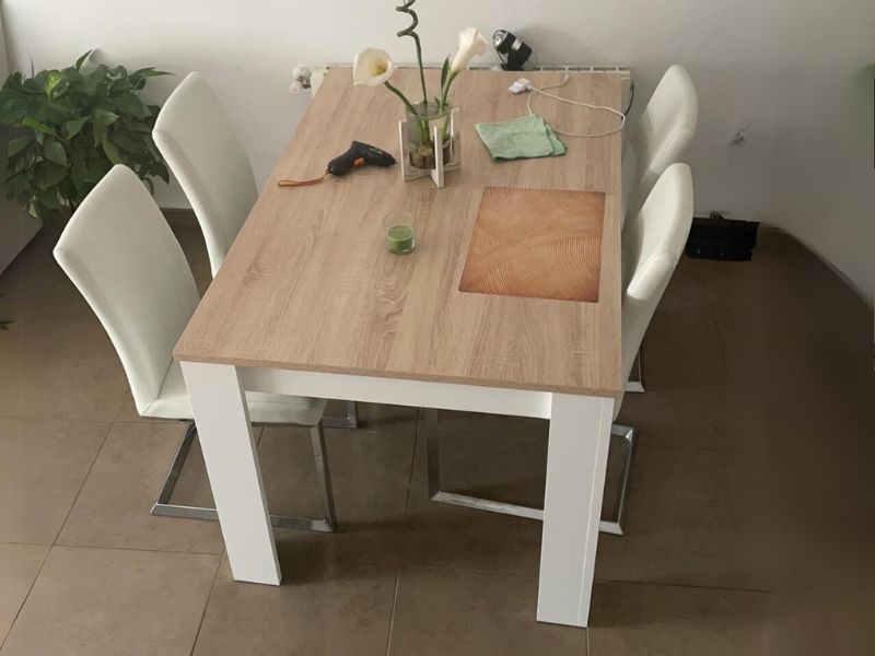 Foto de cliente de Mesa De Comedor Kendra Extensible Color Blanco Artik Y Roble Canadian 140-190x90 cm