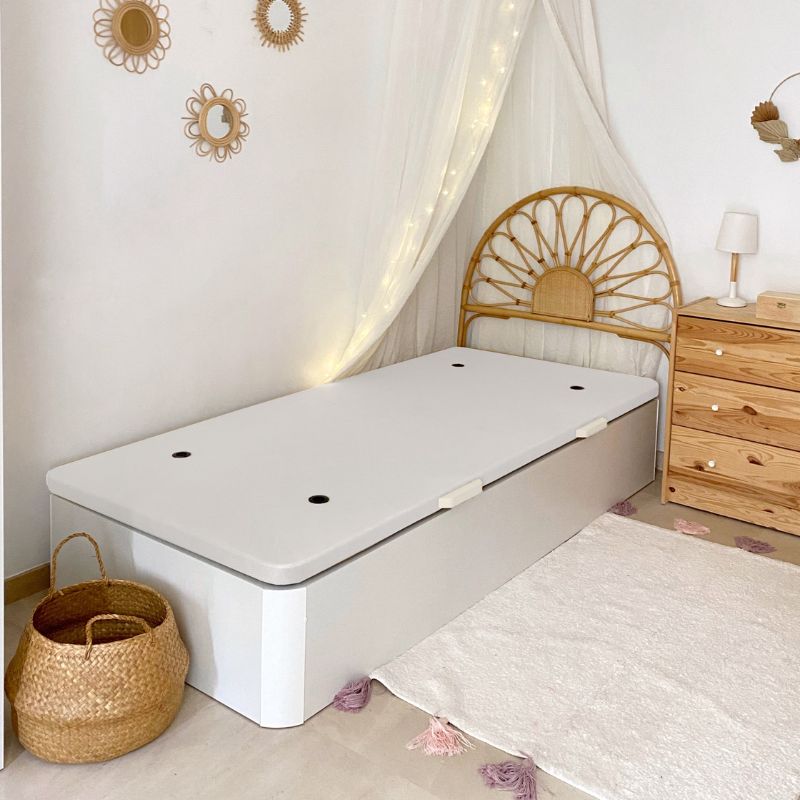 Foto de cliente de Cama Canapé Blanco De Apertura Lateral Con Base Tapizada (90x190 cm)