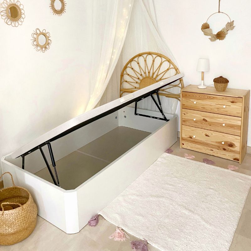 Foto de cliente de Cama Canapé Blanco De Apertura Lateral Con Base Tapizada (90x190 cm)