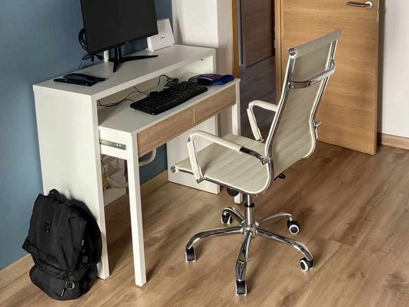 Foto de cliente de Mesa Escritorio Extensible Blanco Artik Y Roble Canadian 99 cm