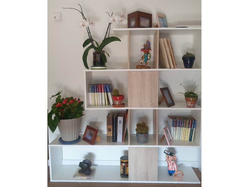 Foto de cliente de Estantería o librería Zig-zag en color roble canadian y blanco 145x145x28 cm