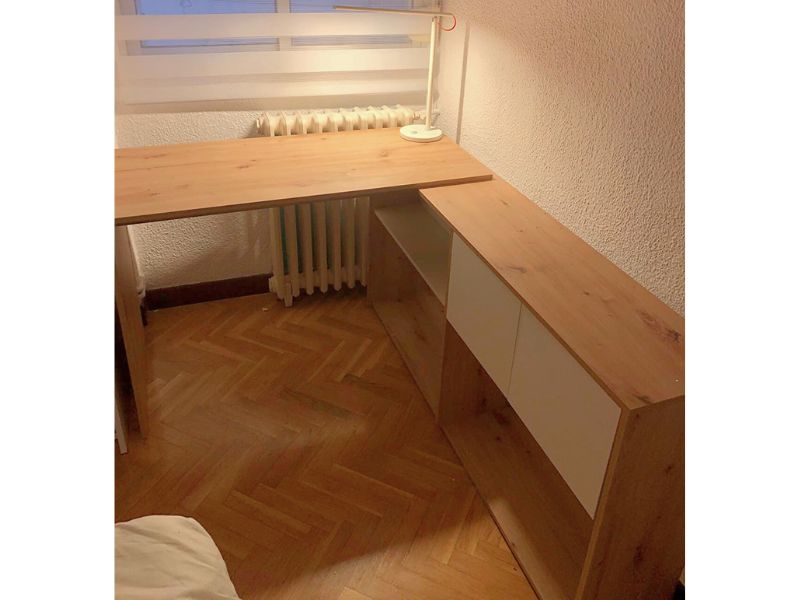 Foto de cliente de Mesa Escritorio con Estanteria en Roble nodi y Blanco Artik 112 cm