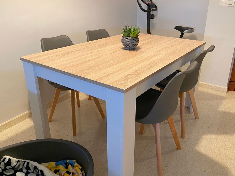 Foto de cliente de Mesa De Comedor Kendra Extensible Color Blanco Artik Y Roble Canadian 140-190x90 cm