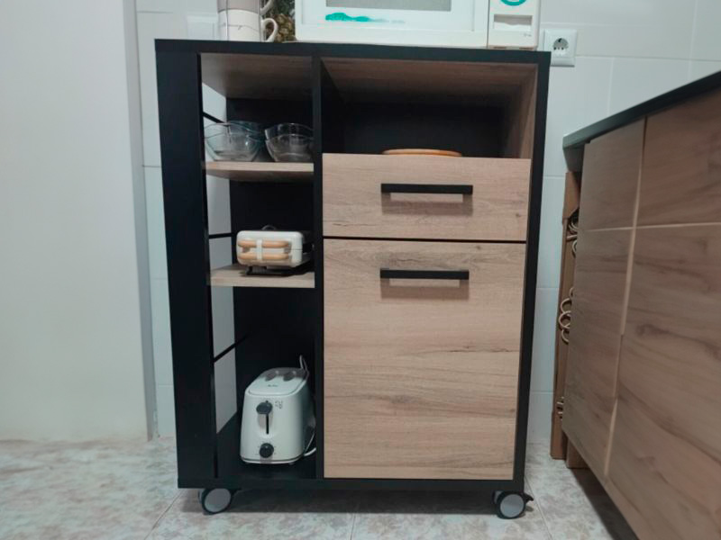 Foto de cliente de Mueble Auxiliar con Ruedas Industriale Roble Kronberg Y Negro Mate 72x88 cm