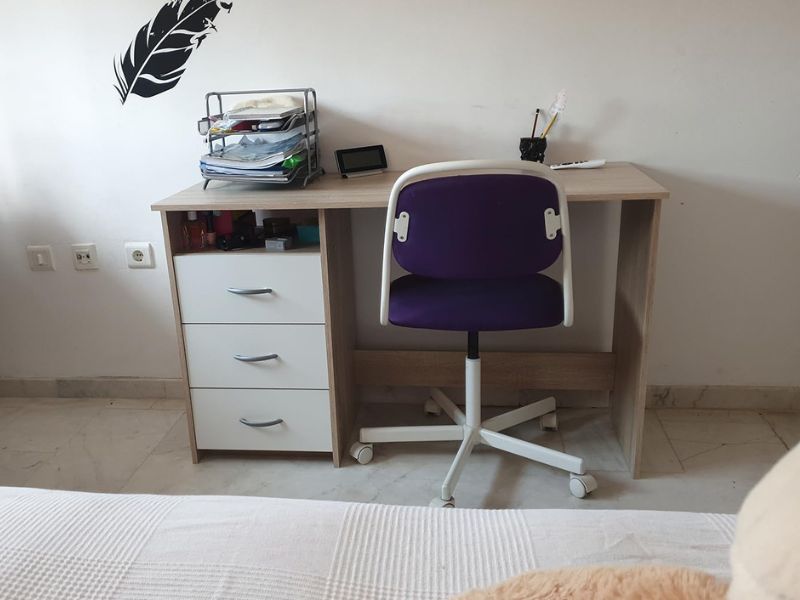 Foto de cliente de Escritorio con cajones blanco y roble Aris 123 cm