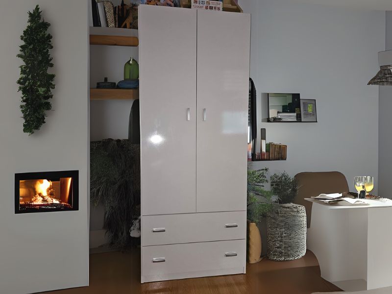 Foto de cliente de Armario Juvenil Turín Dormitorio Juvenil 2 Cajones Color Blanco Brillo 74x180 cm