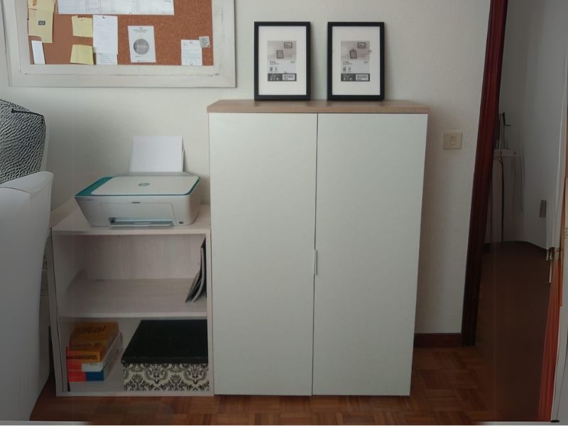 Foto de cliente de Estantería Baja Office Para Oficina Color Blanco Artik Y Roble Canadian 119x80x33 cm