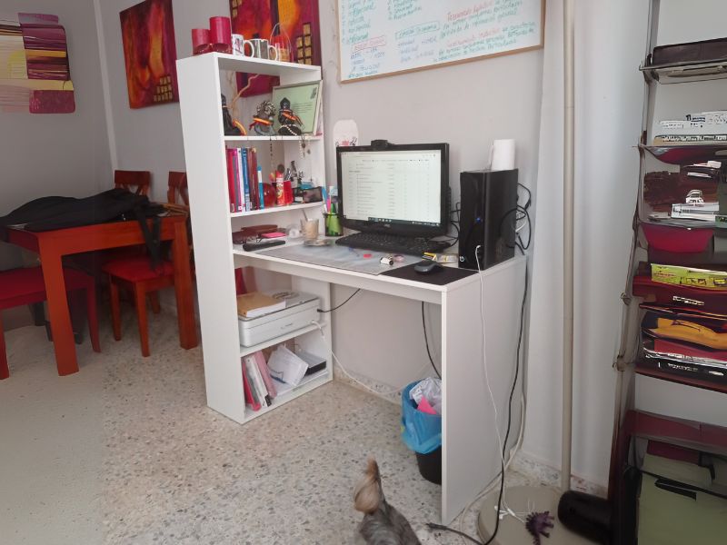 Foto de cliente de Mesa de escritorio con estanteria reversible Duplo Blanco 120 cm