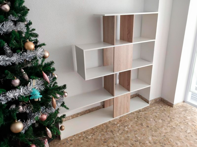 Foto de cliente de Estantería o librería Zig-zag en color roble canadian y blanco 145x145x28 cm