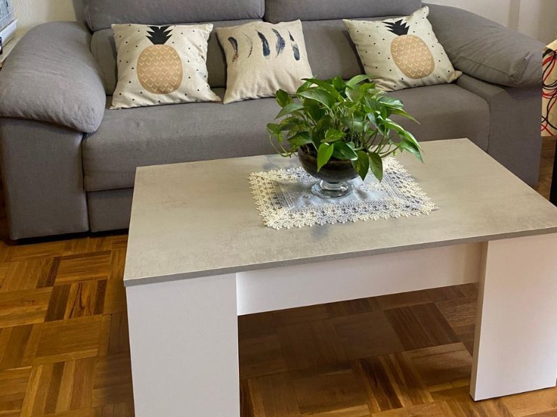 Foto de cliente de Mesa De Centro Salón Comedor Elevable Blanco Artik y Gris Cemento 100x50 cm