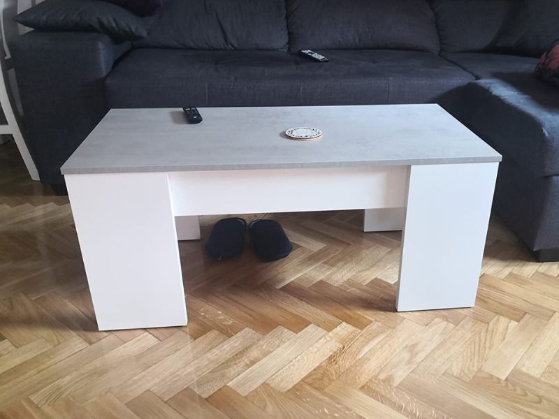 Foto de cliente de Mesa De Centro Salón Comedor Elevable Blanco Artik y Gris Cemento 100x50 cm