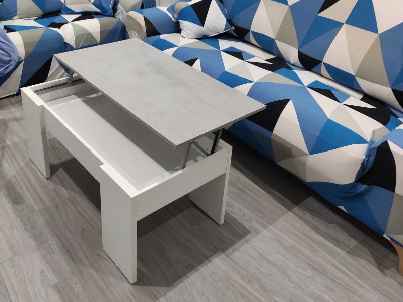 Foto de cliente de Mesa De Centro Salón Comedor Elevable Blanco Artik y Gris Cemento 100x50 cm