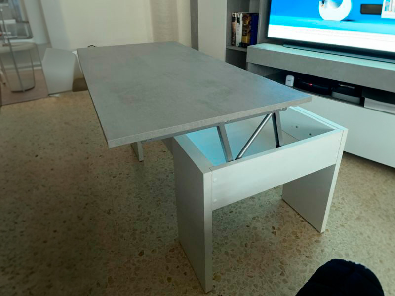 Foto de cliente de Mesa De Centro Salón Comedor Elevable Blanco Artik y Gris Cemento 100x50 cm