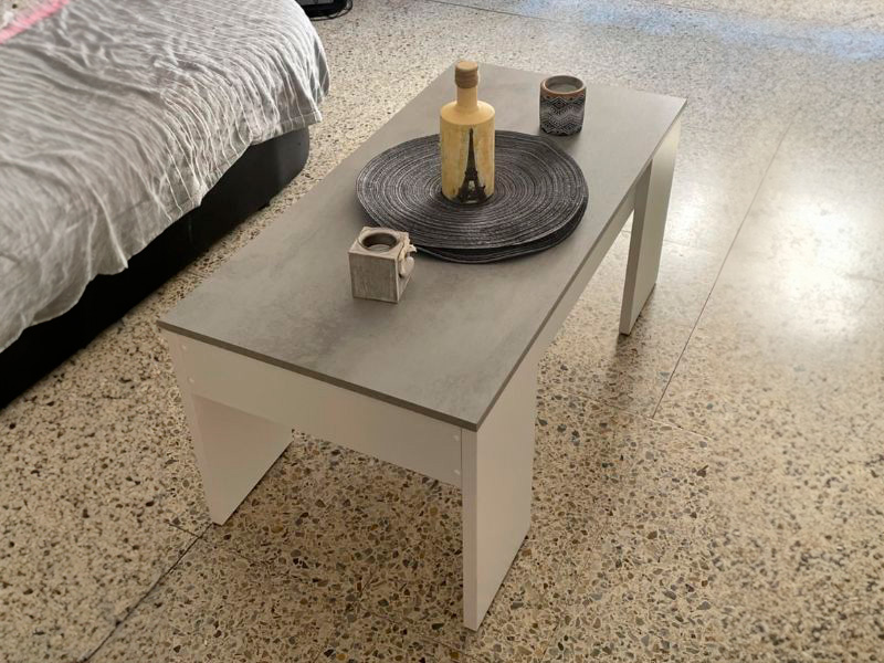 Foto de cliente de Mesa De Centro Salón Comedor Elevable Blanco Artik y Gris Cemento 100x50 cm