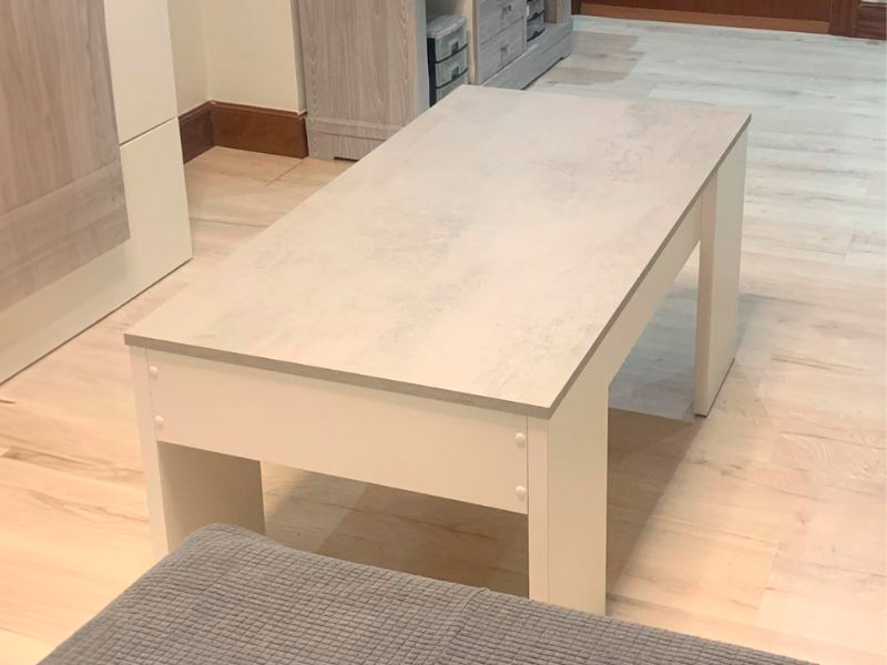 Foto de cliente de Mesa De Centro Salón Comedor Elevable Blanco Artik y Gris Cemento 100x50 cm