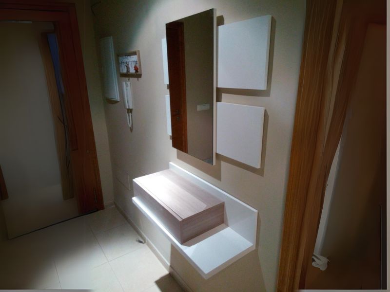 Foto de cliente de Mueble de Entrada Recibidor Moderno Tekkan con Espejo Blanco Y Roble 75 cm