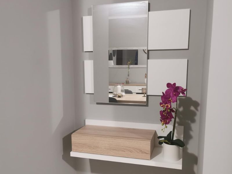 Foto de cliente de Mueble de Entrada Recibidor Moderno Tekkan con Espejo Blanco Y Roble 75 cm