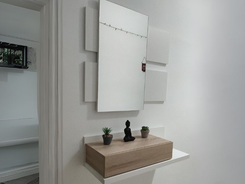 Foto de cliente de Mueble de Entrada Recibidor Moderno Tekkan con Espejo Blanco Y Roble 75 cm
